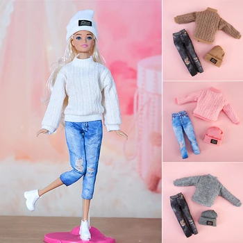 Karšto pardavimo 1/6 Barbie lėlės, drabužiai, Džemperis Skrybėlę Džinsai Kostiumas 30cm Lėlės Drabužius Baibie 3-Nustatyti, puošniai Apsirengti Priedai