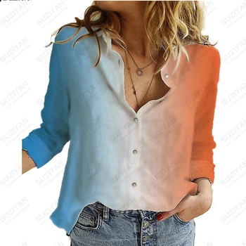 Karšto pardavimo moterų ilgas rankovėmis marškinėliai 3D spausdinimo atsitiktinis palaidų button cardigan temperamentas seksualus moterų spalvingi šifono marškinėliai
