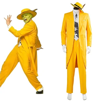 Kaukė Jim Carrey Cosplay Kostiumų Suaugusių Vyrų, Geltona Kostiumas Vienodus Komplektus Helovinas Karnavaliniai Kostiumai Pagal Užsakymą