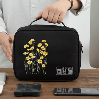 Kelionės Kabelis, Krepšys Nešiojamas Skaitmeninis USB Organizatorius Įkroviklio Laidai Gėlių Modelio Užtrauktukas Saugojimo Dėklas Rinkinio Atveju, Priedai, Reikmenys