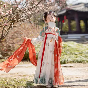 Kinų Stiliaus Hanfu Merginos Kostiumas Senovės Mėlyna Siuvinėjimo Suknelė Vaikų Pasakų Cosplay Kostiumas