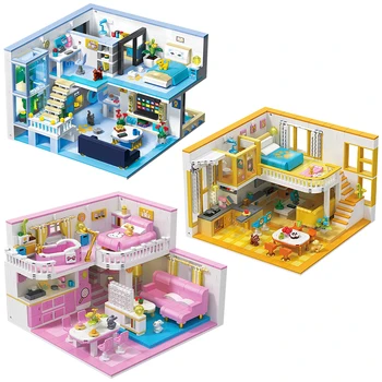 Kūrybos Miegamasis Architektūra, Statyba Blokai Miestas Draugais Žaisti House Set Butas, Virtuvė Modelis Micro Plytų Žaislas Mergina Dovana