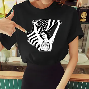 Lana Del Rey Ldr Y2K T-Shirt Moterims trumpomis Rankovėmis Vasaros Mados Atsitiktinis Marškinėlius Black Mados Marškinėliai, O-Kaklo Viršūnes