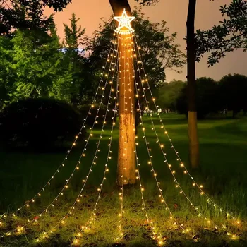 LED Saulės Kalėdų Žvaigždė Krioklys Lempos Prekybos Centrai Vestuvių Vandeniui Dekoratyvinis Saulės Šviesos Lauko Medžio lempos Sodo Dekoro