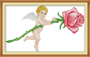 Little angel ir rose kryželiu rinkinys, aida 14ct 11ct skaičius spausdinimo drobė siuvinėjimui 