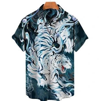 Mados Atsitiktinis Tigras Vyrų Havajų Marškinėliai Vyrams Prarasti Negabaritinių trumpomis Rankovėmis Viršūnes Vyras Drabužių Streetwear Camisas Casuais Palaidinė