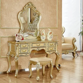 Miegamojo baldai Europos odininkas Princesė Amerikos prabangių medžio masyvo champagne gold makiažo veidrodėliai makiažas lentelė