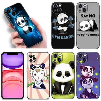 Mielas Animacinių filmų Panda Telefono dėklas Skirtas Apple iPhone 12 13 Mini 11 14 15 Pro Max 7 8 Plus X XR XS SE 2020 2022 Juoda Silikono Atveju