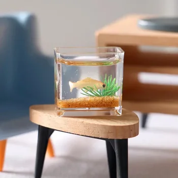 Miniatiūriniai Elementai Kvadratinių/circular Žuvų Bakas Imituojamas Vandens Augalai 1:12dollhouse Priedai Mini Peržiūrėti Papuošalai,Žaislai