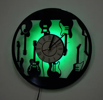 Modernus Dizainas, Elektroninė Gitara Vinilo Įrašas Sieninis Laikrodis LED Mažų Naktį Šviesos Muzika Sienų Apdailai Kūrybos Laikrodis