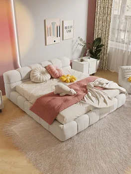 Modernus minimalistinis audinio dvigulė lova, 1.8 m miegamojo king lova, high-end kremas stiliaus minkštas krepšys vestuvių lova