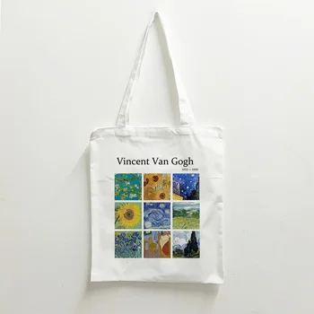Moterų Pirkinių Krepšys Audinys Krepšys Van Gogh Aliejaus Tapybai Estetinės Canvas Tote Maišą Laisvalaikio Rankinės Pečių Maišą Shopper Bag