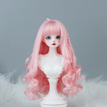 Naujas 1/4 BJD Doll Perukai Rausvos spalvos, Ilgas, Garbanotas Karščiui Atsparaus Sintetinio Pluošto 7 Colių Galva Lėlės Plaukų Minifee Lėlės