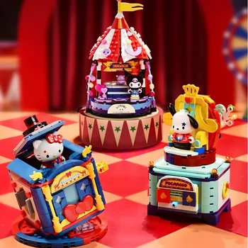 Naujas Keeppley Sanrio Blokai Magic Circus Kawaii Kuromi Hello Kitty Pochacco Surinkto Modelio Žaislas Kalėdų Dovana