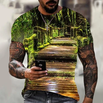 Naujas Mados Fantazijos Augalų Magic Forest 3D Atspausdintas T-shirt Vyrų ir Moterų Vasaros Atsitiktinis Trumpas Rankovės Žalia Miško Marškinėliai Viršų
