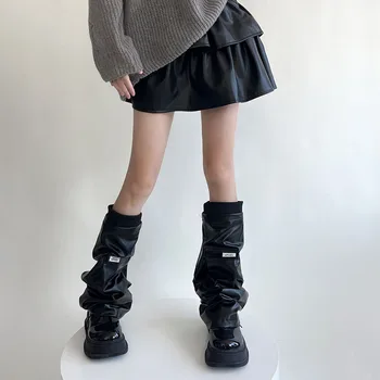 Naujojo Tūkstantmečio Stiliaus Moterų Oda Kojų Šilčiau Kojinės Saldus Cool Girl Punk Stiliaus, Kuriems Kišenėje Spausdinti Kelio Įkrovos Prarasti Kojinės