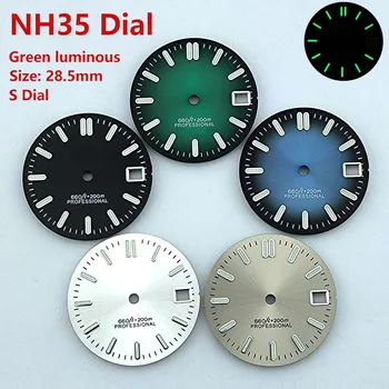 NH35 dial 28,5 mm žalios šviesos watch dial S dial tinka NH35 judėjimo žiūrėti reikmenų taisymo įrankis