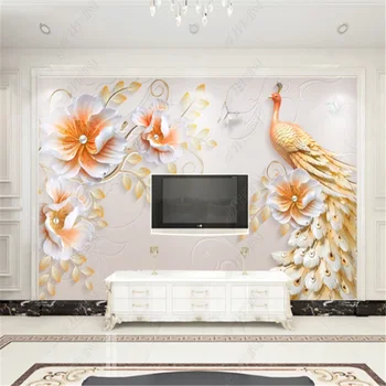 Paramos šiuolaikinės 3d tapetai gyvenimo kambario, miegamasis freskomis minimalistinio povas gėlė žydi fono sienos dokumentų namų dekoro