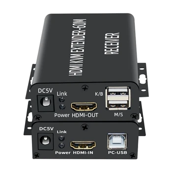 PILNAS--Suderinamas KVM Extender 60M Per Cat5/6 Ethernet Kabelis, 1080P USB Audio Video Konverteris, Skirtas PC TV Stebėti
