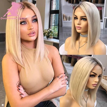 Platinum Blonde Žmogaus Plaukų Perukai Ombre 13x6 360 Visas Nėrinių Priekinės Peruką Prieš Nupeštos Brazilijos Mergelių Plaukų Trumpas Bob Perukai Moteris
