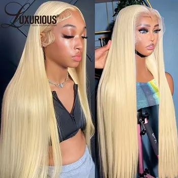 PRABANGUS 613 Tiesiai Brazilijos Remy Human Hair 13x4 HD Nėriniai Priekiniai Perukas Preplucked Skaidrus Medaus Blond Spalvos Priekinio Perukai