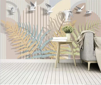 Pritaikyti bet kokio dydžio 3d tapetai, modernus minimalistinio trijų dimensijų meno paramos skraidantis paukštis palieka 3D TV fono sienos freskos