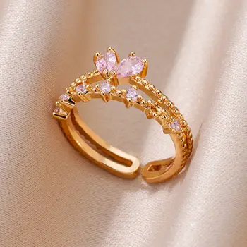 Rožinė Cirkonis Širdies Žiedai Moterims Atidaryti Aukščio Nerūdijančio Plieno Žiedas 2023 Naujų Vestuvių Papuošalai Nemokamas Pristatymas anillos mujer