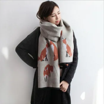 Rudenį ir žiemą fox šalikas moterims korėjos stiliaus imitacija, kašmyras moterų sutirštės oro kondicionavimo sistema skara moterų dukart si