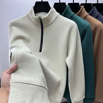 Rudenį ir žiemą naujas pusės-užtrauktukas vyrų megztinis sutirštės šiltas vientisos spalvos megztinis paprastas laisvalaikio ilgomis rankovėmis, žemiausią marškinėliai