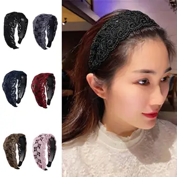 Saldus, Elegantiškas Tuščiaviduriai Ne Slydimo Gėlių Mergaitėms Nėrinių Hairbands Lankelis Korėjos Vadovas Wrap Moterų Plaukų Lankelis