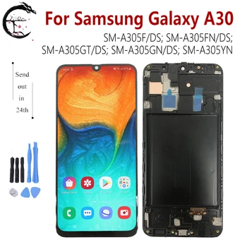 Samsung Galaxy A30 LCD Ekranas Jutiklinis Ekranas skaitmeninis keitiklis Surinkimo Samsung Galaxy A30 A305 SM-A305F/DS A305FN ekranas + Rėmelį