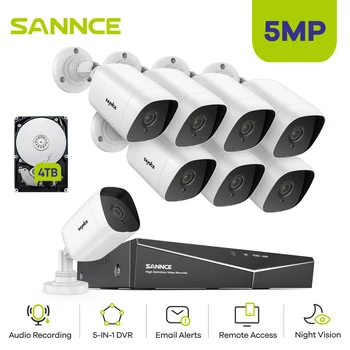 SANNCE 8CH 5MP-N Super HD Vaizdo Stebėjimo sistemos Sistema, DVR Su 4X 8X 5MP Kulka Lauko oro sąlygoms VAIZDO Kameros Rinkiniu AI Nustatymo