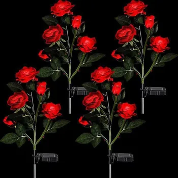 Saulės rožių gėlių lempos lauko kraštovaizdžio lempos sodo puošmena trigalvis penkerių vadovauja rose modeliavimas sodo lempos