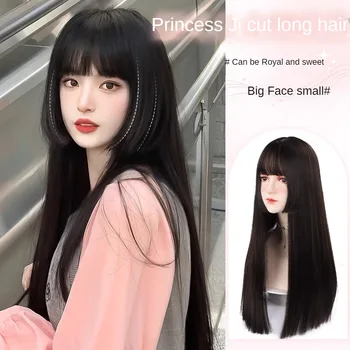 Sintetinis Perukas Moteris Visą Galvos Apdangalai Princesė Iškirpti Ilgi Plaukai Natūralūs Mados Lolita Modeliavimas Juoda Ilgi Tiesūs Plaukai Šalies Perukai.