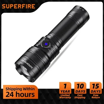 SUPERFIRE Galingas LED Žibintuvėlis Uodega USB Įkrovimo Zoomable Vandeniui Žibintuvėlis Nešiojamų Šviesos 5 Apšvietimo Režimas 26650 Baterija