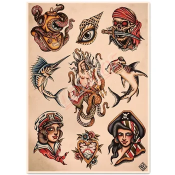 Tradicinių Tatuiruotė Dizaino, Plakatų ir grafikos Sienos Meno Freskos 