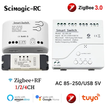 Tuya Zigbee Smart Switch Module 1/2/4CH 7-32V 85-250V Relay RF Nuotolinio Valdymo pultas Veikia su Alexa, Google 