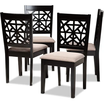 Valgomojo Kėdės ir Valgomojo Kėdė Smėlio Audinys Minkštų ir Espresso Brown Apdailos Mediena, 4-Gabalas Valgomojo Kėdės Rinkinys