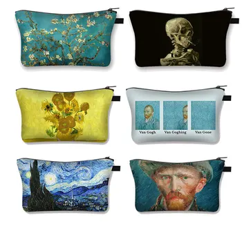 Van Gogh Meno Kosmetikos Krepšys Moterų Mados Makiažas Maišelį Žvaigždėtą Naktį /Saulėgrąžų /Lady Kosmetikos Atveju