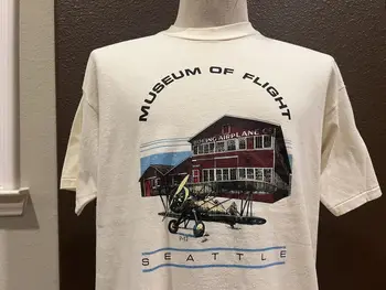 Vintage 80's Muziejus Skrydžių Sietlas Tan T Marškiniai, Dydis XL