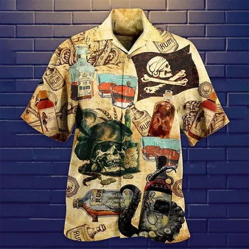 Vintage Marškinėliai Vyrams 3d Piratų Spausdinti Vasaros Atsitiktinis Trumpas Rankovėmis Marškinėliai Negabaritinių Sporto Marškinėliai Kubos Apykaklės Viršūnes, vyriški Drabužiai