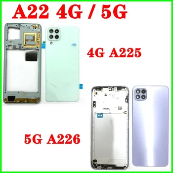 Visą Būsto Samsung Galaxy A22 4G A225 LCD Viduryje Kadro Bezel+Baterija, galinis Dangtelis Galinių Durelių Atveju Fotoaparatas Objektyvo Adhesiv