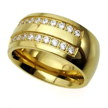 Vyriški Aukso Tono Nerūdijančio Plieno CZ Vestuvės Vestuvinis Žiedas Juosta R276A DYDIS Y