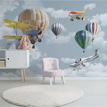 wellyu Šiaurės minimalistinio ranka-dažytos, tapetai, cartoon lėktuvo balionas vaikų kambarys, TV foną užsakymą 3d foto tapetai