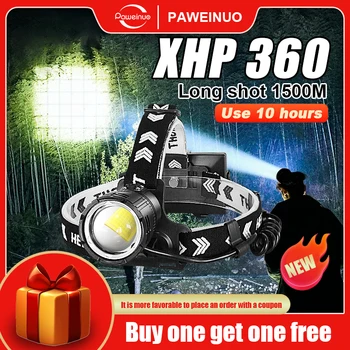 XHP360 Galingas LED Žibintas TypeC USB Įkraunamas Žibintas 18650 Vandeniui Galvos Žibintuvėlis 36Core Zoomable priekinis žibintas Žvejybos