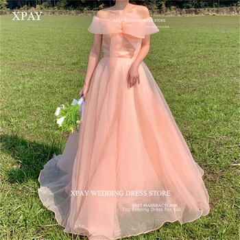 XPAY Elegantiškas Blush Rožinės spalvos Organza Linijos, Vestuvių Suknelės Korėjoje Moterims nuo Pečių Lankas Eilutę Atgal Prom Vakarą Nuotakos Suknelės