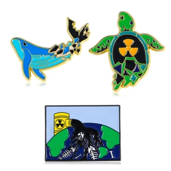 Y1UE Boikotuoti Branduolinės Nuotekų Atlapas Pin Jūros Gyvūnų Apsaugos Ženklelis Emalio Pin Aplinkosauginį Sąmoningumą Sagės Papuošalai