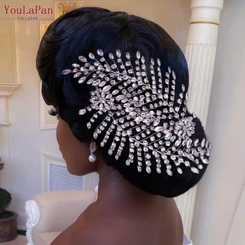 YouLaPan Prabangių Vestuvių Galvos Gabalas Kristalų Lapų Lankelis už Nuotaka Moterų Tiara Vestuvių Plaukų Aksesuarai Karalienė Headpiecees HP441