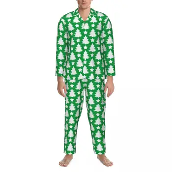Įnoringas Kalėdų Eglutė Sleepwear Rudenį Star Žalios Spalvos Šviesą Negabaritinių Pajama Rinkinys Vyrams Ilgomis Rankovėmis Naktį Dizaino Namų Kostiumas