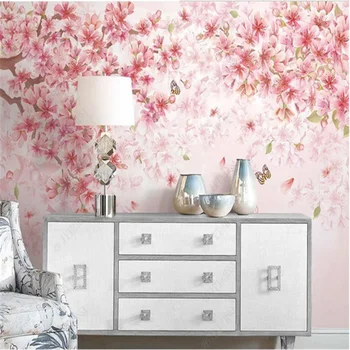 Šiaurės sielovados romantiška vyšnių žiedų fone sienos dokumentų miegamasis freskos gėlės kambarį dekoruoti freskomis, tapetai, 3d